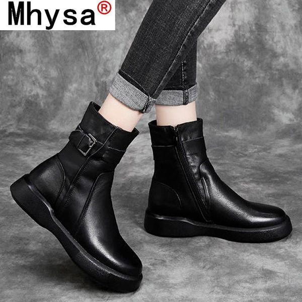 

boots 2021 autumn patent leather flat women's ankle side zipper soft and comfortable round head buckle casual, Black