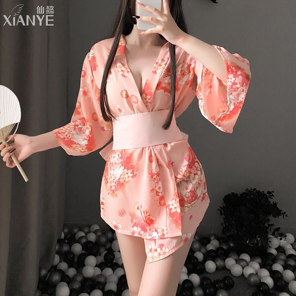 

xianyi two dimensional fun inner cloth female cherry blossom cat kimono pajamas temptation uniform suit large 405, Red;black