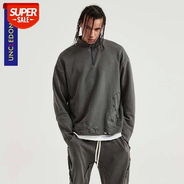 

uncledonjm vnintage zipper harajuku swatshirts hip hop streetwear hoodies 2020 autumn casual loose fit sweatshirts be-3301 #iz0j, Black