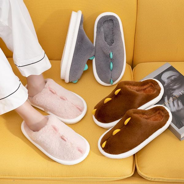 

jumpmore winter warm slippers boys cute cartoon dinosaur fluffy plush flip flop indoor home girls slides size 35-45, Black