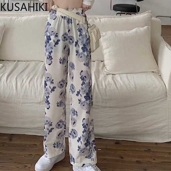 

woman pants korean printing long trousers spring summer stretch high waist wide leg pant pantalones de mujer 6f948 210603, White
