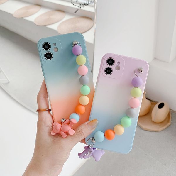 Gradient contraste cor urso pulseira celular casos para 11 IP 12 Pro Max Silicone Case Feminino