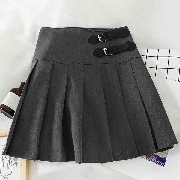 

harajuku korean solid a-line women skirt casual above knee high waist kawaii skirts vogue button cute sweet pleated skirts, Black