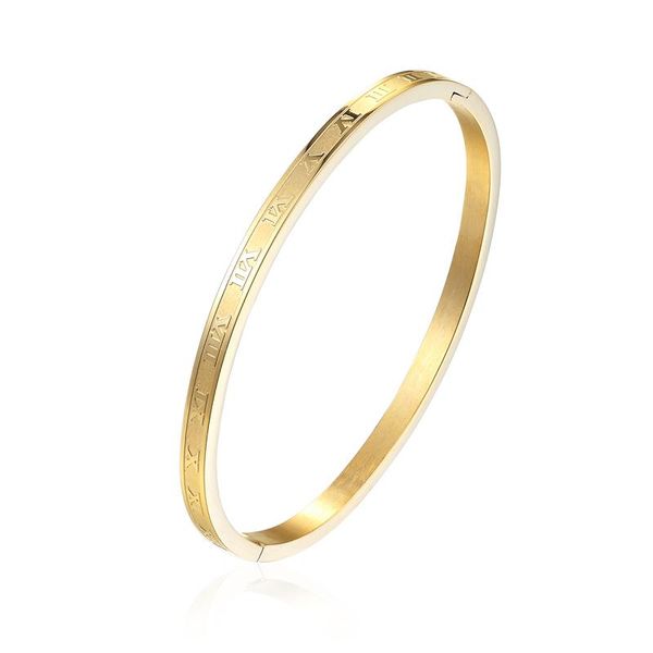 

bangle arrival 4mm wide stainless steel carving roman numerals gold color woman lover cuff jewelry for gifts, Black