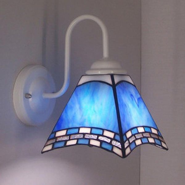 

wall lamp mediterranean blue glass led tiffany lamps, ac 110v/220v e27 surface mounted sconce tiffanylampe for home decoration