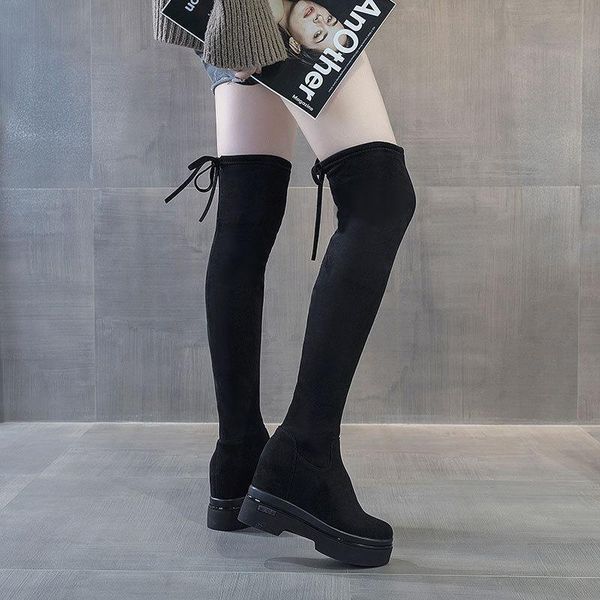 

boots over the knee women female shoes suede long winter fashion thigh high, Black