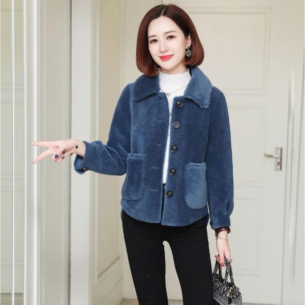 

women's fur & faux 2021 real sheep coat women fashion wool jacket winter shearing outerwear plus size f1182, Black