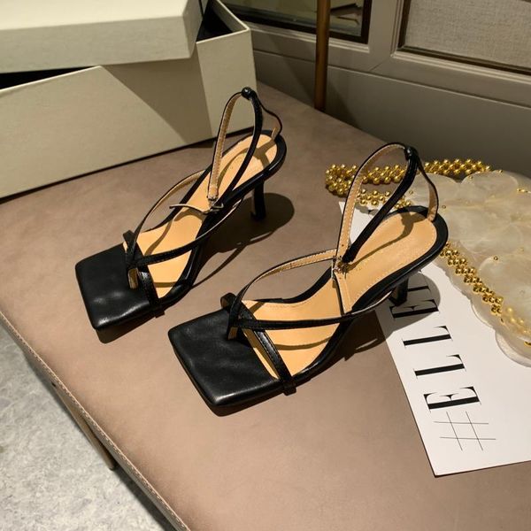 

sandals the pintoe stiletto square head with a high heel roman, Black