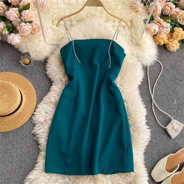 

spaghetti strap mini party dress solid sleeveless skinny bodycon backless zipper night vestidos 210603, Black;gray