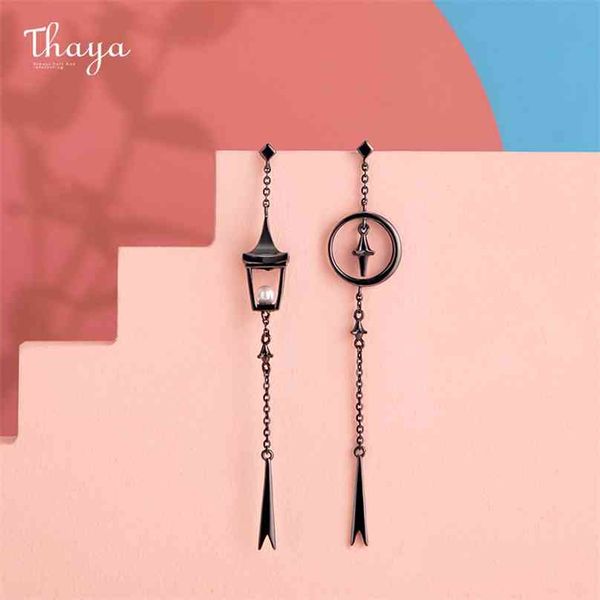 

thaya vintage pendant earrings dropping pearl lantern handmade s925 sterling silver studs for women female fine jewelry 210625, Golden;silver