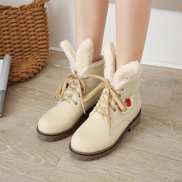 

boots sweet student women's shoes winter low heel size 33-43 lace up tube, Black