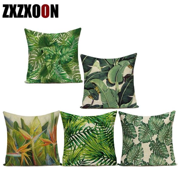 

cushion/decorative pillow decorative throw pillows case tropical green palm leaf cactus cotton linen sofa cushion cover for living room capa