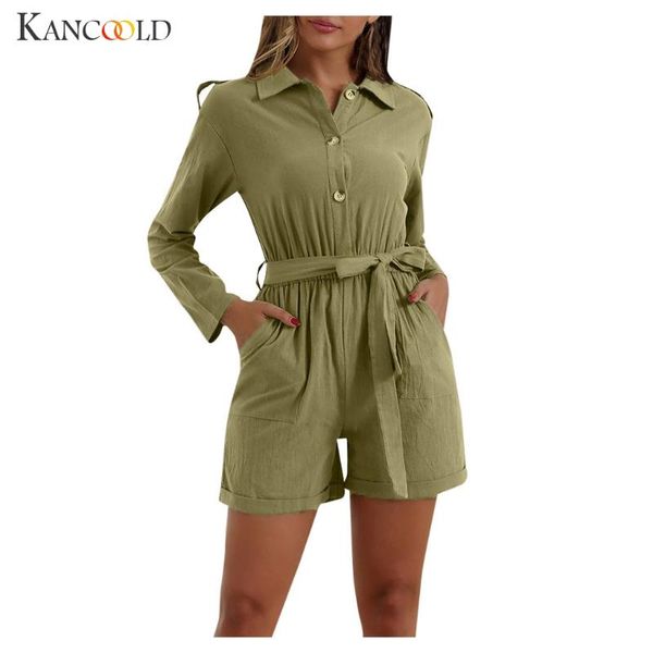 

women's jumpsuits & rompers kancoold solid sleeveless jumpsuit button bow long sleeve mini playsuit for women 2021, Black;white
