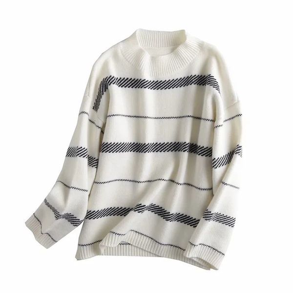 

sweaters fall winter knit striped sweater round neck long sleeves pullover casual fashion warm women sweaters, White;black
