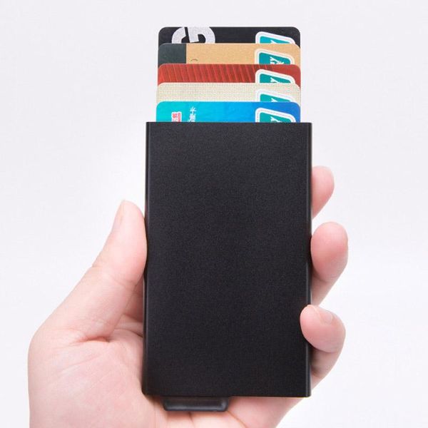 

card holders men up business pack automatic holder case bags aluminum alloy portable male metal passport id wallet, Brown;gray