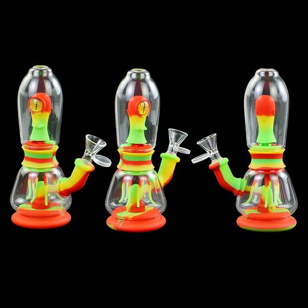 Wacky Eccentric Water Smoking Hukas filterbares transparentes Glas Silikon-Öl-Rig