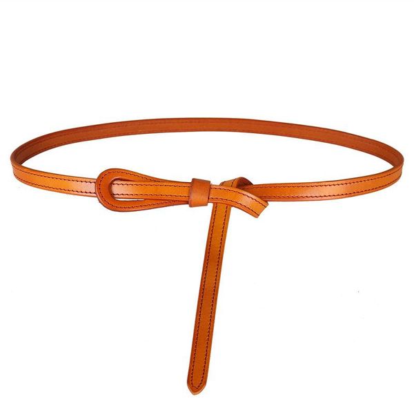 

belts decorative knotted belt, head layer cowhide, ladies thin leather belt with skirt, simple and versatile, Black;brown
