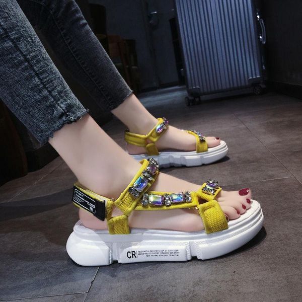 

sandals rhinestone women 2021 summer platform roman shoes, Black