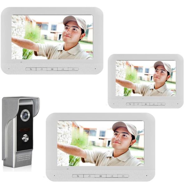 

video door phones 3 units apartment intercom 7"inch monitor doorbell phone speakphone camera system