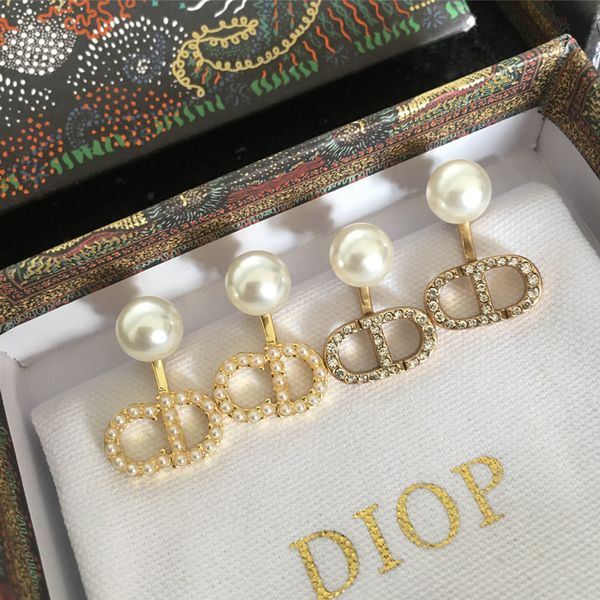 

75% off design s925 silver needle front and back pearl earrings brass minority design sense, Golden;silver