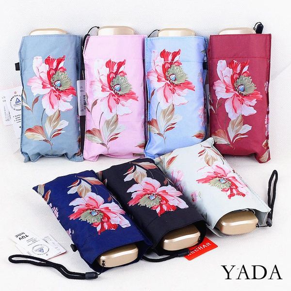 

umbrellas yada 2021 ins plant big flower pattern 5-folding rainy mini pocket umbrella for women anti-uv small parasol yd200290