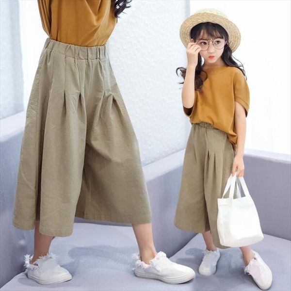

summer kids school girls wide leg pants solid color toddler teenager children clothing trousers 6 8 10 12 years, Blue