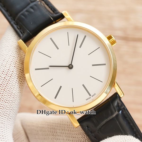 

40mm new ultra thin altiplano g0a29120 miyota 9019 automatic mens watch white dial black leather strap gold case gents wristwatches, Slivery;brown