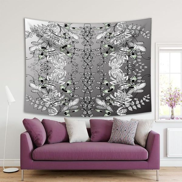 

tapestries tapestry flower garden foliage abstract floral pattern doodle style monochrome artwork gray black