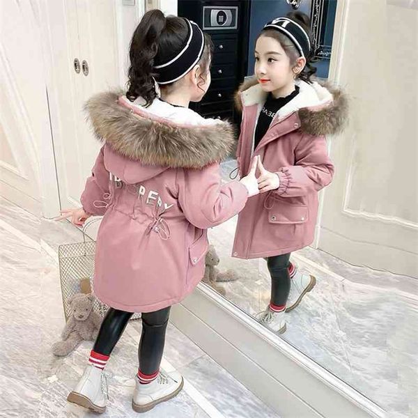 5 6 8 10 12 anni Ragazze giovani Cappotto caldo Inverno Parka Capispalla Adolescente Outdoor Outfit Bambini Giacca con cappuccio in pelliccia per bambini 210916