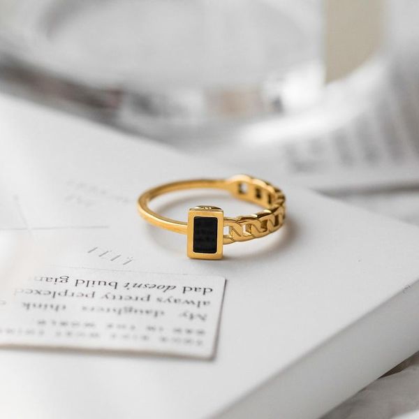 

wedding rings yun ruo arrival titanium steel senior black rectangular chain ring female not fade niche design personality fashion jewelry, Slivery;golden