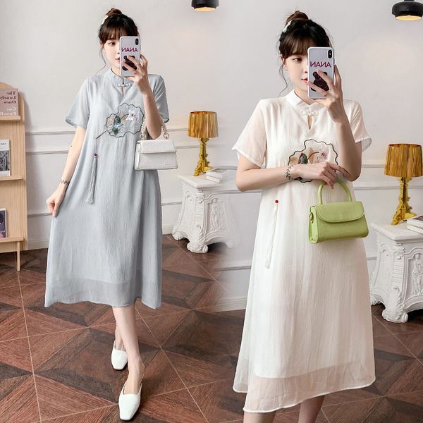 

luxury casual dresses summer national style small frh fat sister cover meat improved cheongsam fashion large embroidered drs, Black;gray