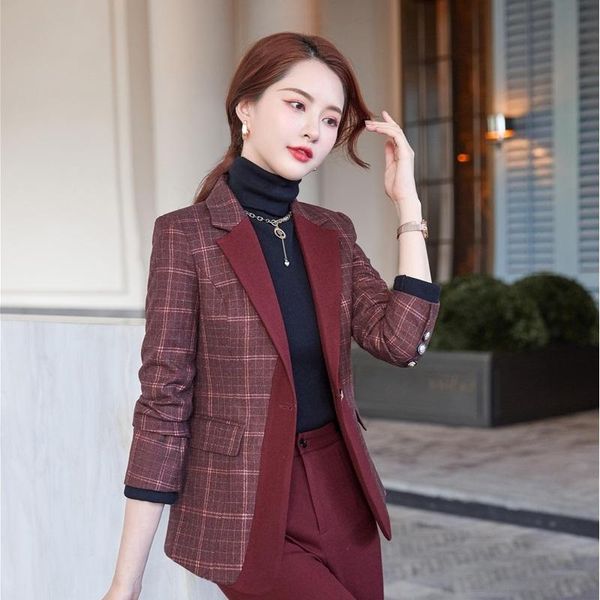 

women's suits & blazers 2021 jacket fashion one button slim plaid coat ol styles fall winter for women business work blaser outwear, White;black