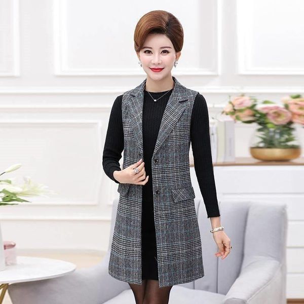 

women's vests women retro plaid tweed vest waistcoat 2021 spring autumn pockets long sleeveless tassels jacket outerwear female office, Black;white