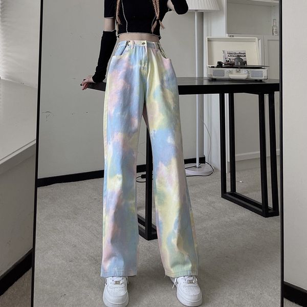 

women's jeans woman breech breeches high waist clothes wide leg denim blue streetwear vintage quality fashion harajuku slacks straight