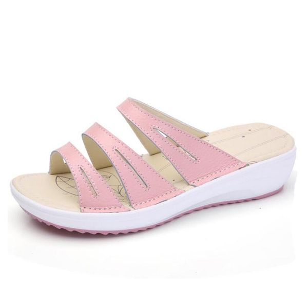 

slippers casual women's sandals genuine leather summer flats shoes women platform wedges female slides beach flip flops sy3, Black