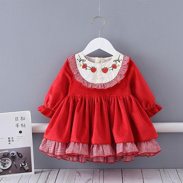 

girl's dresses winter girls kids princess dress long sleeve plaided children baby infants ruffle velvet party ball gown vestidos adk203, Red;yellow
