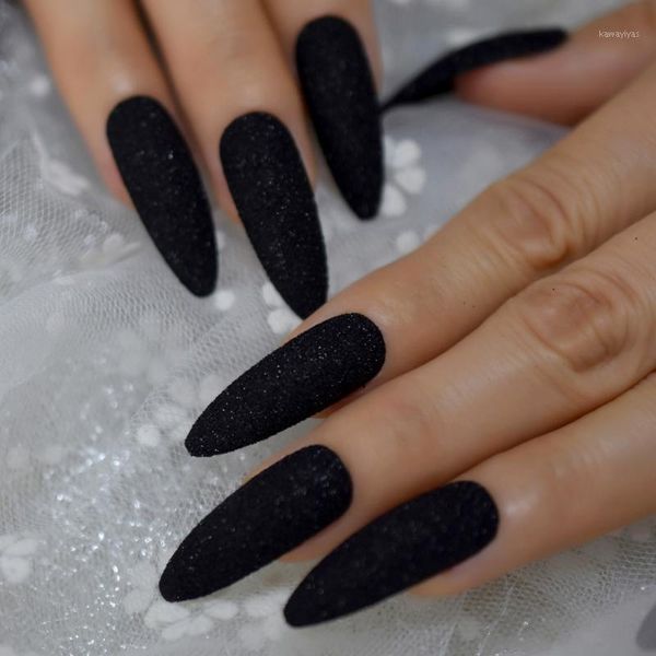

black glitter shimmer false nails extra long pointed ladies faux ongles party beautiful decorated 241, Red;gold