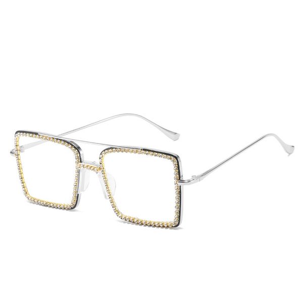 

2020 new fashion popular women's handmade diamond flat glasses metal glasses quality sunglasses, Black