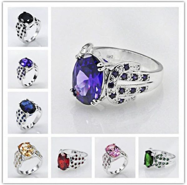 

wedding rings exaggerated jewelry fashion temperament silver color inlaid multicolor zircon ladies banquet ring whole sale, Slivery;golden