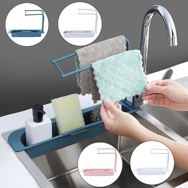 

hooks & rails 1pc sink rack holder expandable storage drain basket soap sponge adjustable kitchen accessorie