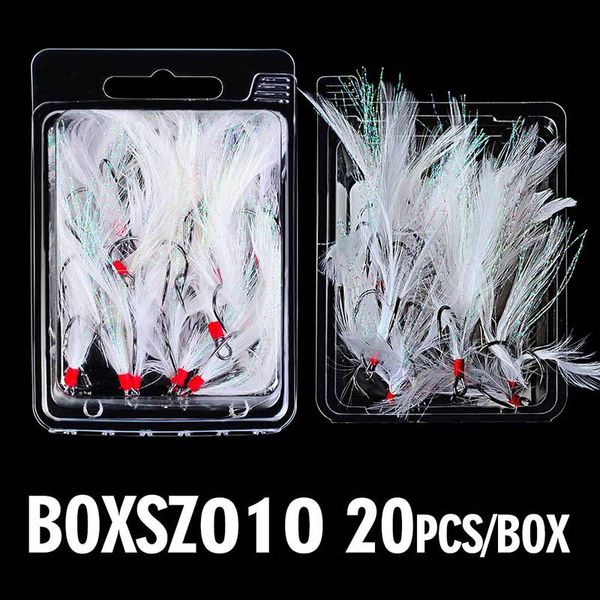 

fishing hooks 20 pcs box treble feather dressed flash hook round kit lure bait