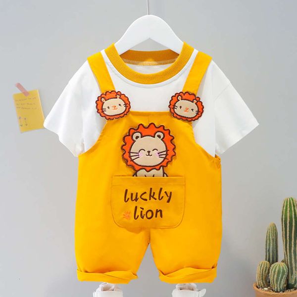 

baby's summer suit, strap pants, fashion children's wear, boys' short sleeve t-shirt, two-piece set, handsome, White