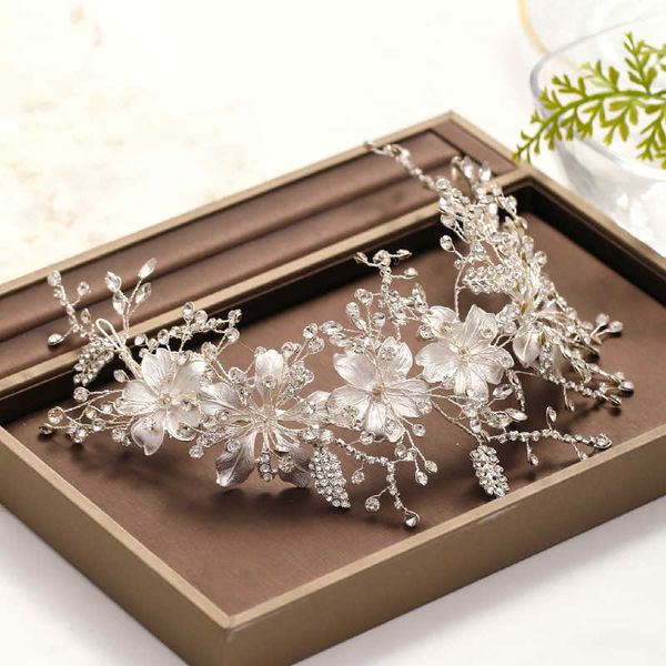 

wedding headband silver color crystal tiara handmade bride headdress flower leaf hair jewelry accessories 210616, Slivery;golden