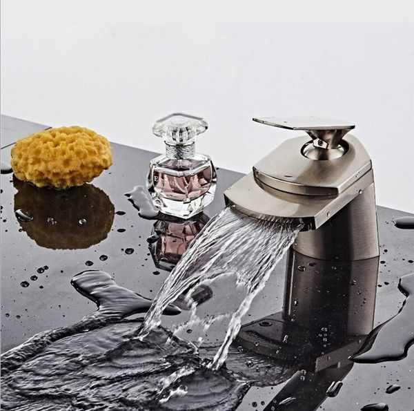 

bathroom sink faucets brass short style basin faucet waterfall, single hole mixer, copper wash and cold