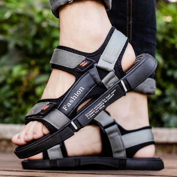 

sandals men's beach shoes fashion summer soft bottom comfortable open toe waterproof cutout casual, Black