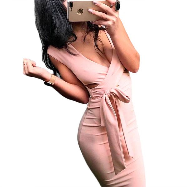 

casual dresses women bandage bodycon dress fashion summer 2021 est deep v neck sleeveless party sundress pencil knee-length vestidos, Black;gray