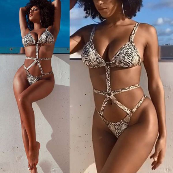 

2020 snake print bikini one piece swimsuit su1767, White;black