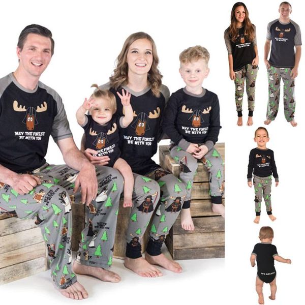 

[ clearance promotion] contrasting color christmas cartoon elk printing parent-child matching outfit fashion casual dresses, Black;gray