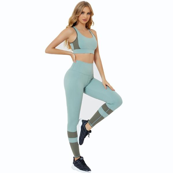 

gym clothing women sportwear color blocking bra and leggings set quick dry high impact exercise suits running tracksuits, White;black