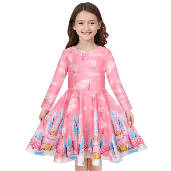 

girl's dresses teenage girls dress autumn children's clothing party elegant princess long tulle baby kids print wedding ceremony, Red;yellow